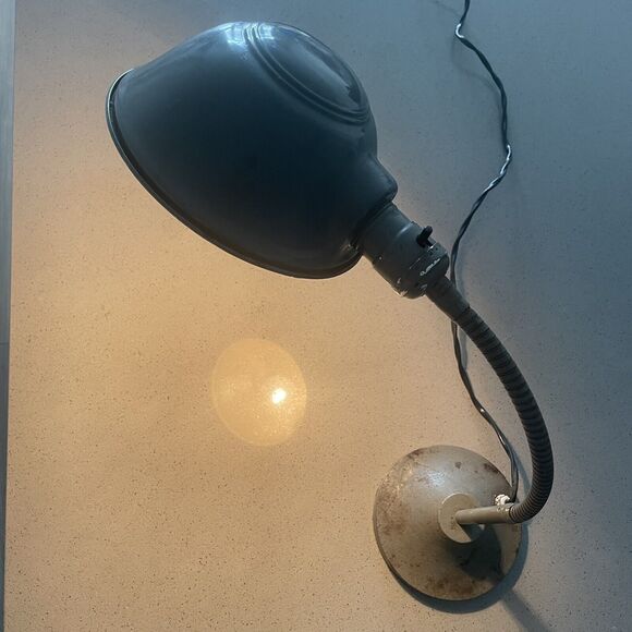 Art Deco Antique Leviton Goose Neck Cast Iron Desk Lamp USA Works MCM Gray - Picture 2 of 8